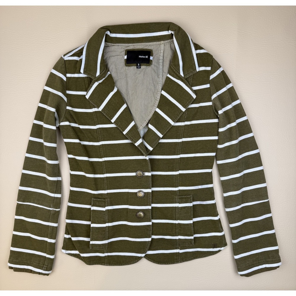 Olive Striped Knit Blazer Casual Preppy Jacket Hurley Small